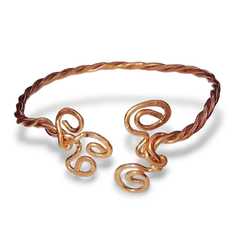 Handmade Copper Wirework Swirl Bangle Bracelet Adjustable Artisan Cuff